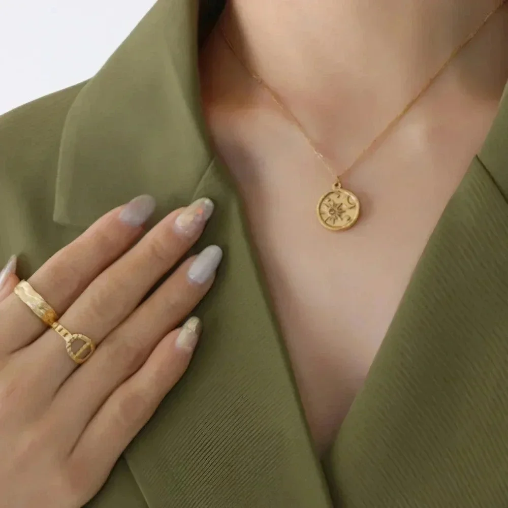 Gold Sun & Moon Pendant Necklace - Women Jewelry